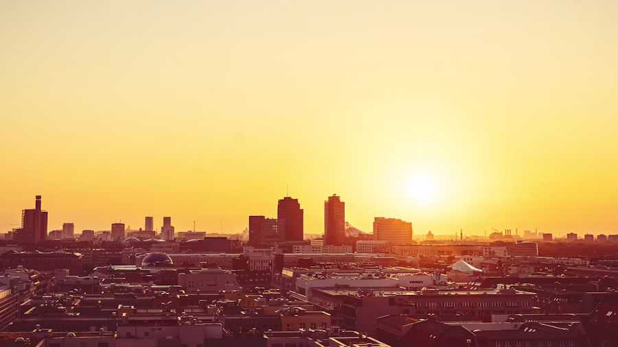 Metro Detroit skyline at sunset — end of spring, the new range settles in